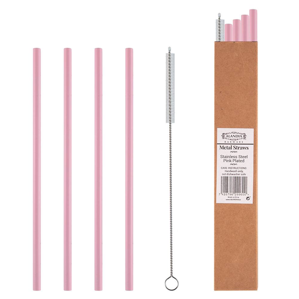 Reusable Stainless Steel Straws pink – ALANDIA